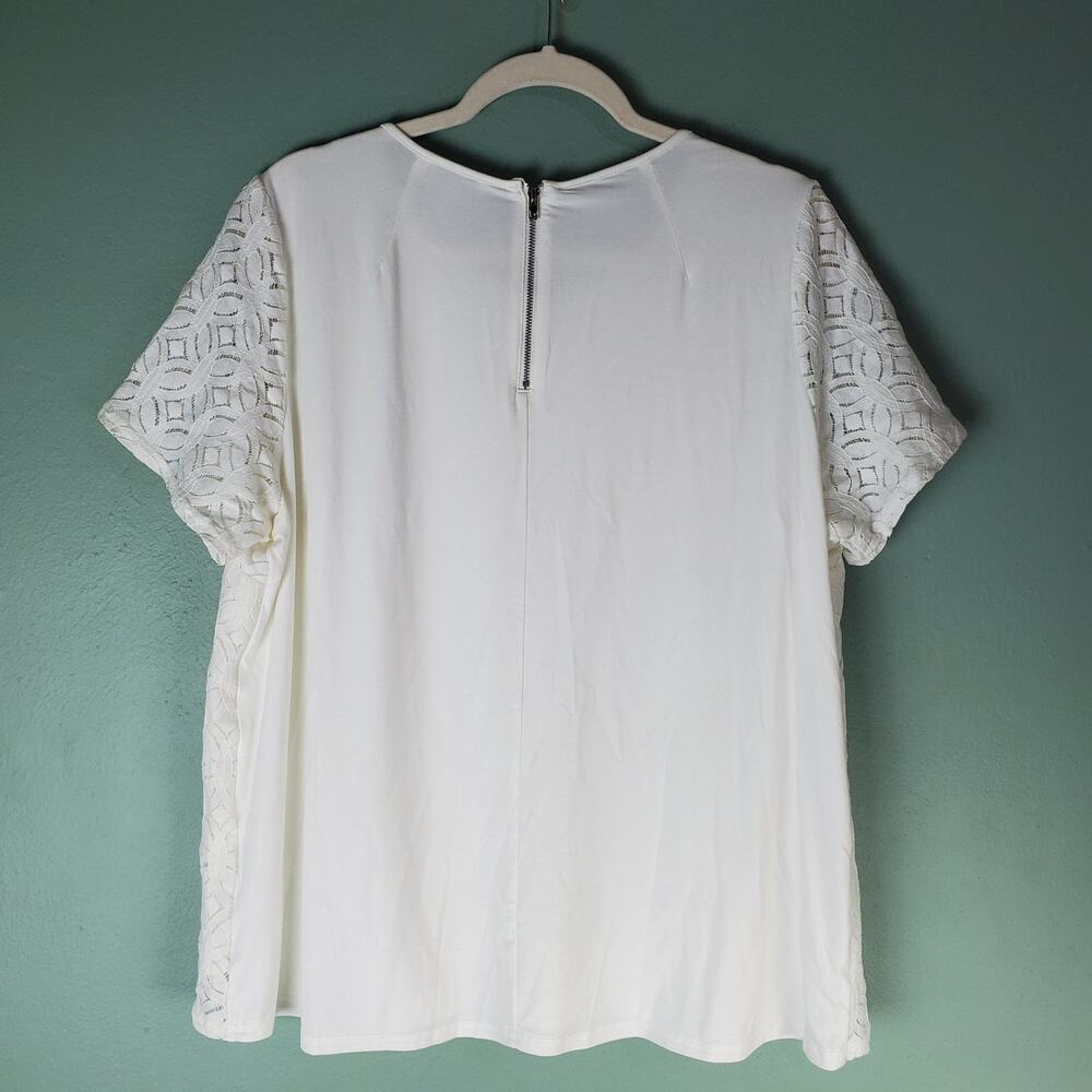 Market & Spruce Womens White Hans Crochet Front Top Short Sleeve Size 2X - Picture 2 of 6